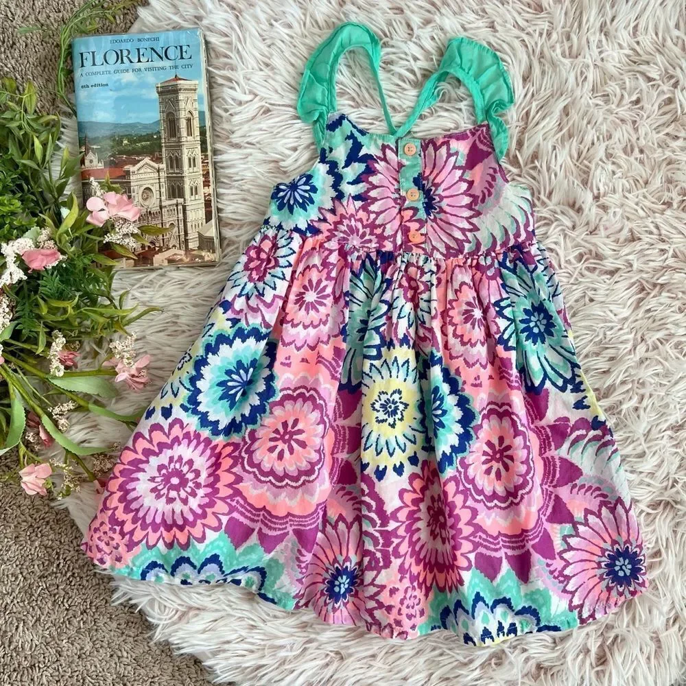 Gymboree 2018 Purple‎ Pink Blue Neon Floral Ruffle Sundress Sz 18-24 Mo